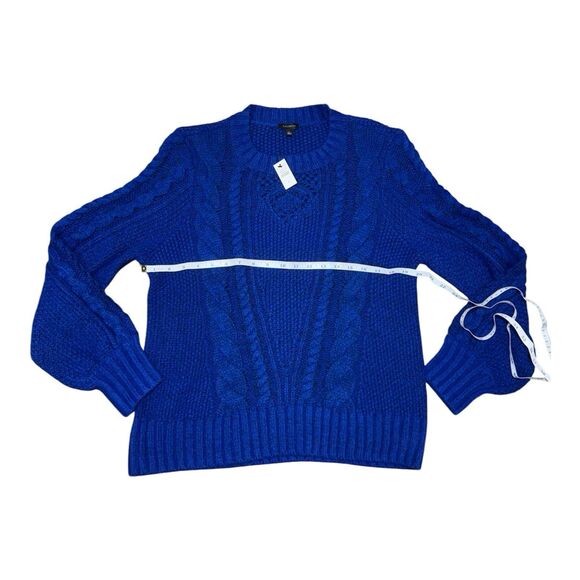 NWT Talbots Women’s Deep Blue Chunky Cable Knit Sweater Sz L Wool Blend Pullover - Picture 2 of 5